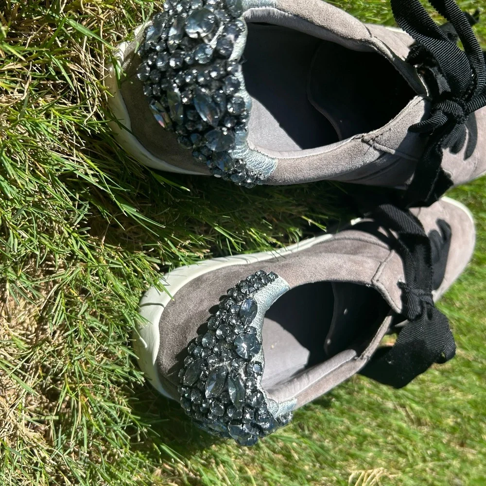 Joie Darena Jewel Embellished Gray Sneakers with Black Laces
